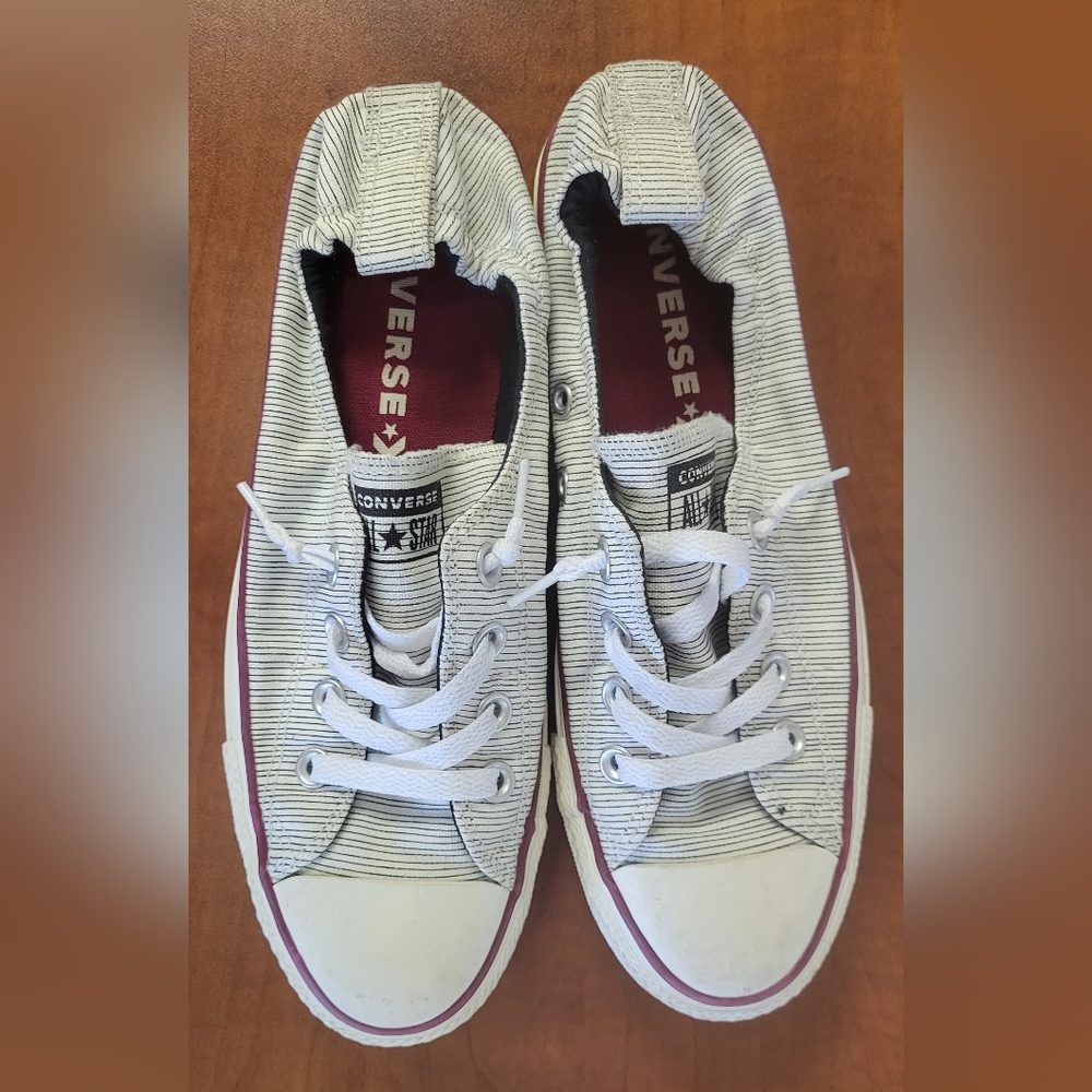 Converse White and Burgundy Striped Sneakers